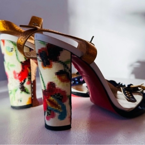 Metallic Gold & Blue Studded Women’s High Heel Sandals - Picture 14 of 16